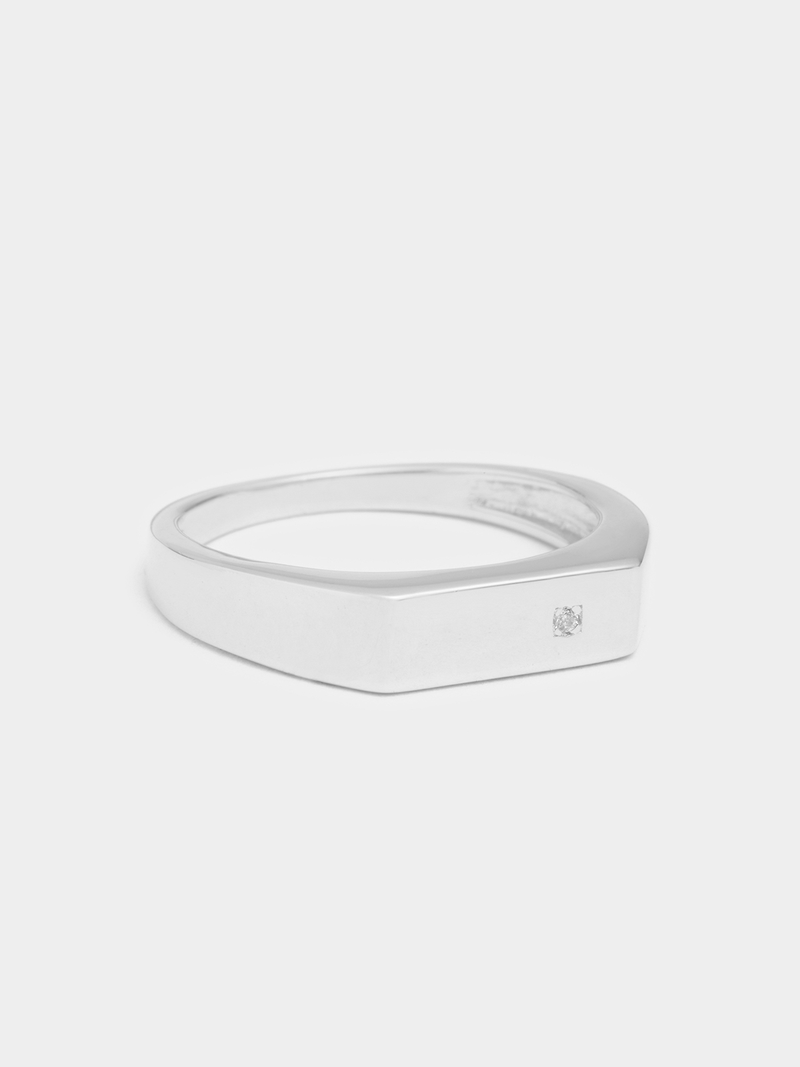 Sterling Silver Thin Rectangular CZ Detail Signet Ring