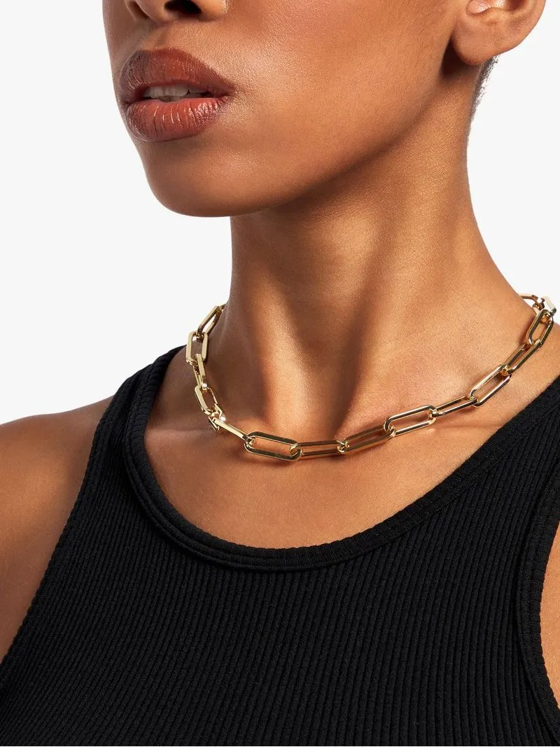 Stainless Steel 18ct Gold Plated Waterproof 8mm Paperclip Link Chain