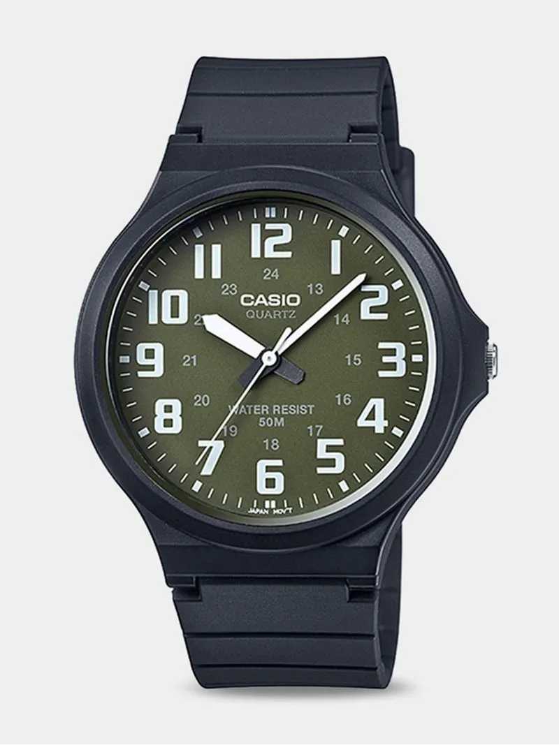 Casio Standard Khaki Dial, Black Resin Analogue Watch