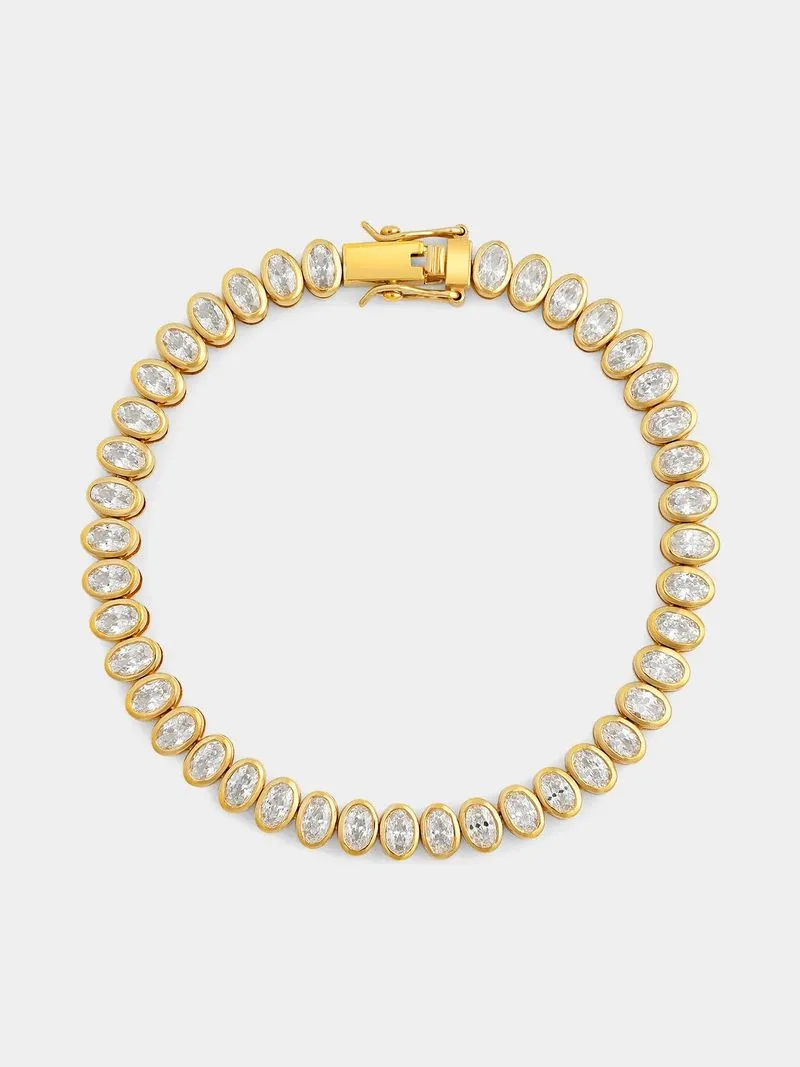Gold Plated Sterling Silver Cubic Zirconia Oval Bracelet
