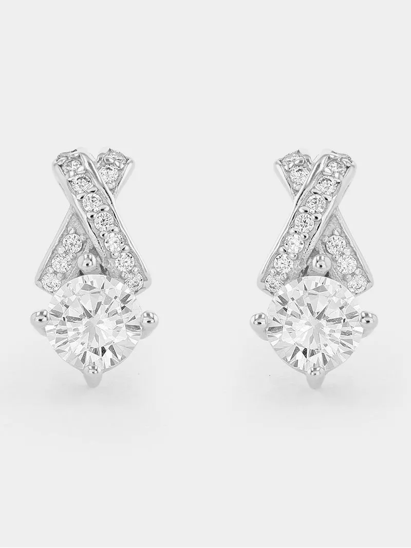 Sterling Silver Cubic Zirconia Solitaire Kiss Women's Stud Earrings