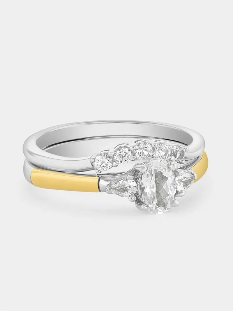 Yellow Gold & Sterling Silver Diamond & Created Sapphire Oval Twinset Ring