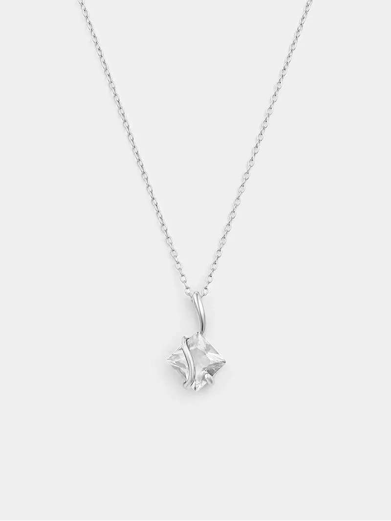 Sterling Silver Cubic Zirconia Princess Flyover Pendant