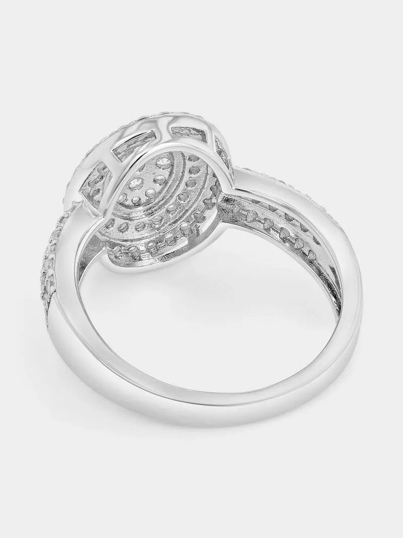 Sterling Silver Cubic Zirconia Oval Double Halo Ring