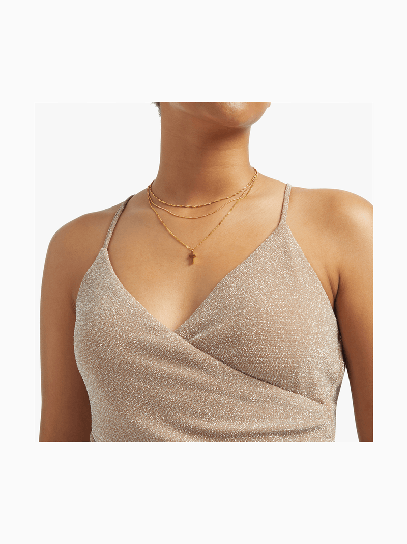 Stainless Steel Premium Gold plated triple layered neckpiece with cross
