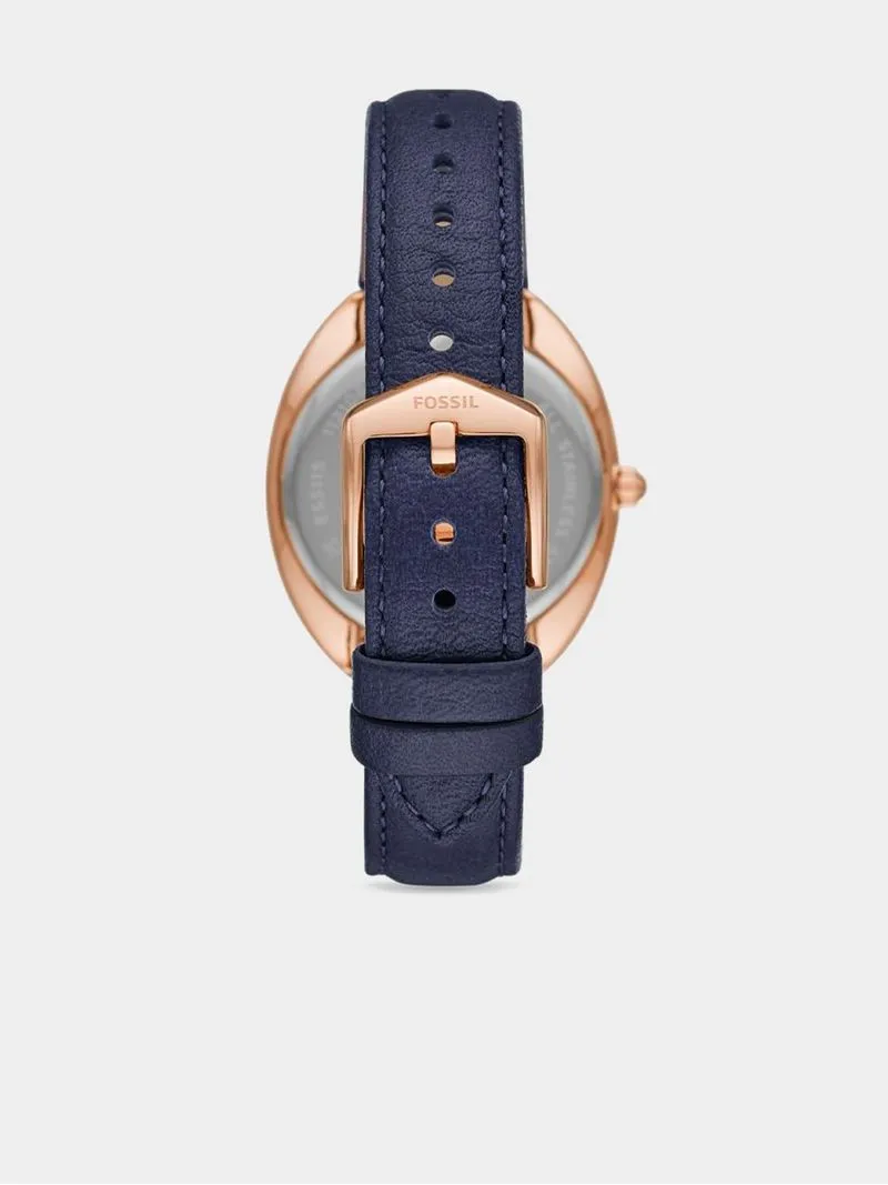 Fossil Women's Gabby Rose Gold Plated Stainless Steel & Navy Leather Watch