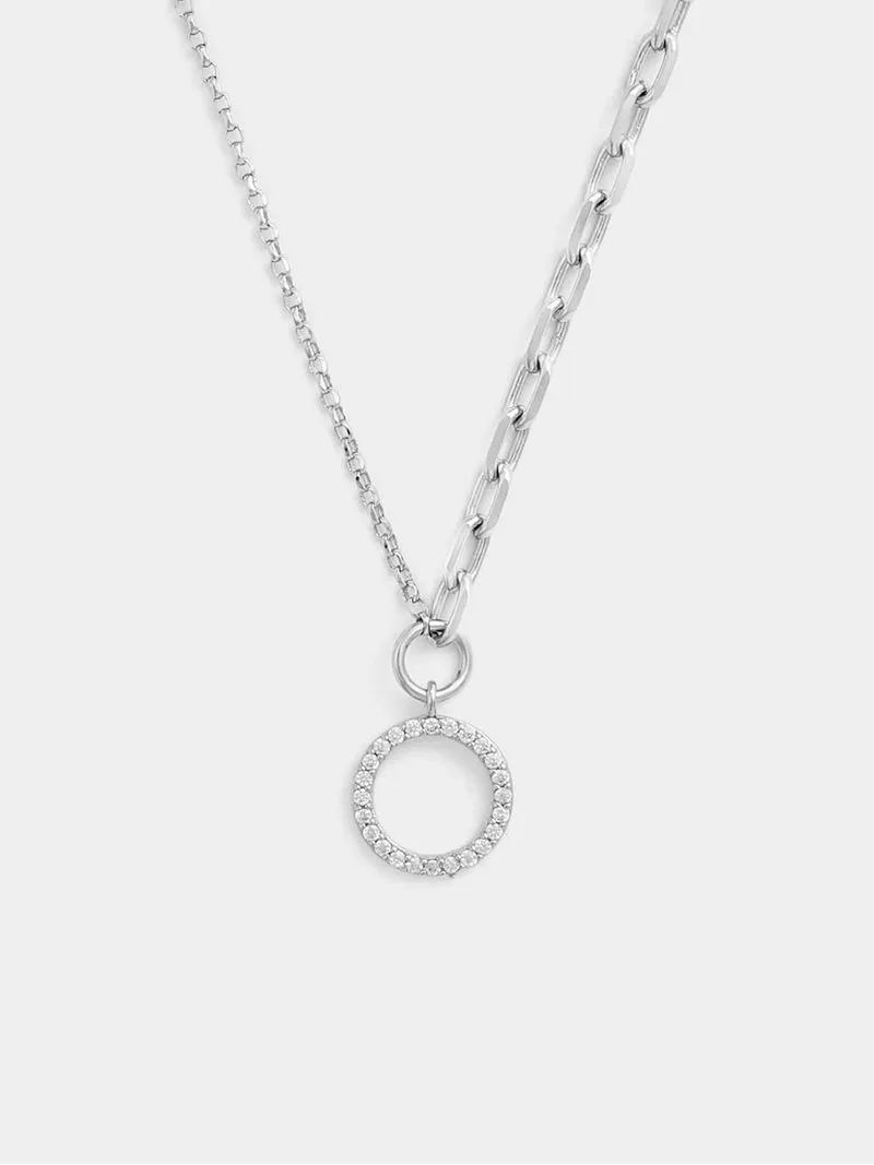 Cheté Sterling Silver Cubic Zirconia Paperclip Circle Necklace