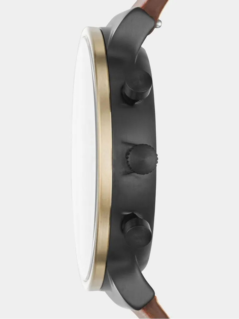 Skagen Men's Ancher Gold Plated Stainless & Brown Leather Chronograph Watch