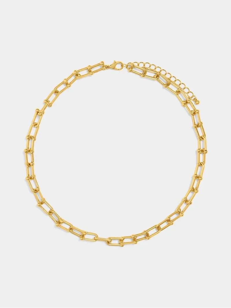 Stainless Steel 18ct Gold Plated Waterproof 7mm Horse Shoe Link Chain