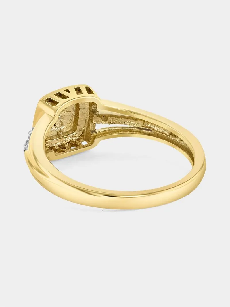 Yellow Gold Diamond & Created Sapphire Cushion Halo Ring