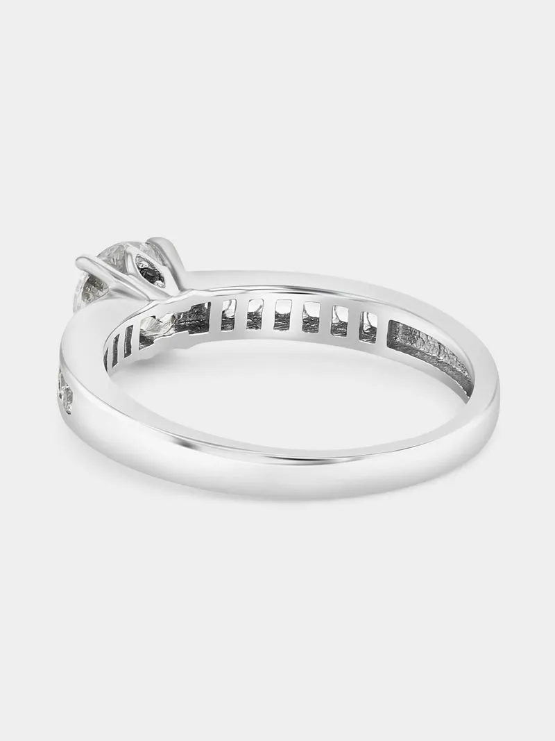 Sterling Silver Moissanite Round Solitaire Channel Ring