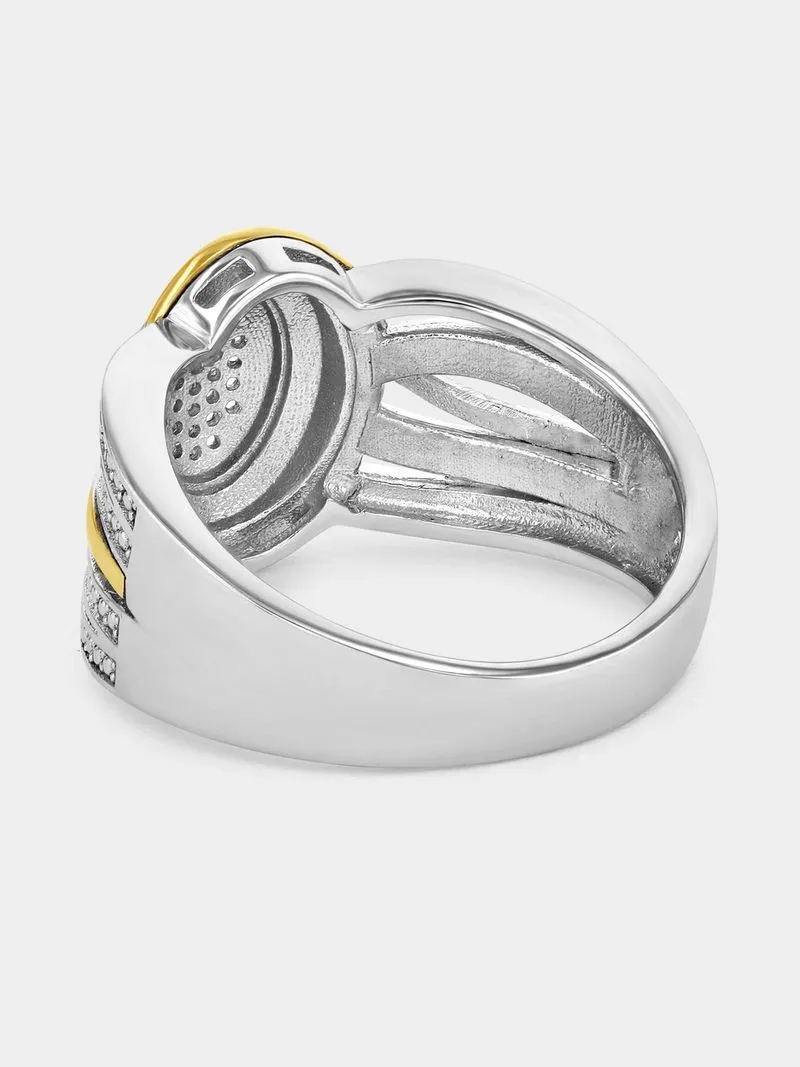 Yellow Gold & Sterling Silver Diamond & Created Sapphire Oval Halo Ring