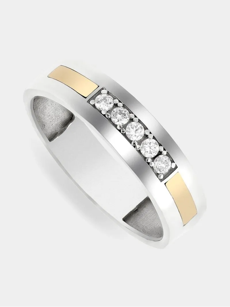 Yellow Gold & Sterling Silver, 5 Cubic Ziconia stone Ring