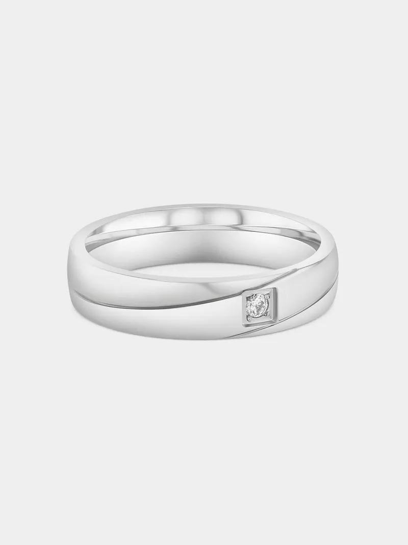 Stainless Steel Cubic Zirconia Solitaire Diagonal Ring