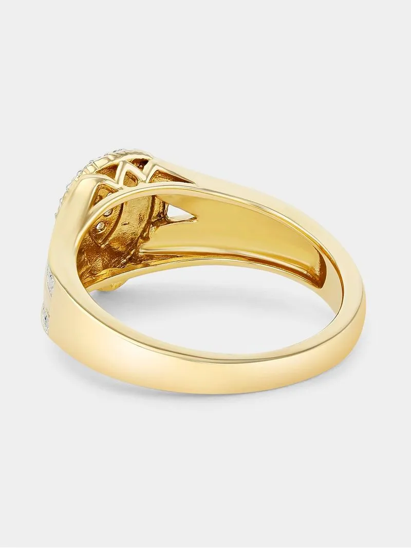 Yellow Gold Diamond & Created Sapphire Pear Double Halo Ring