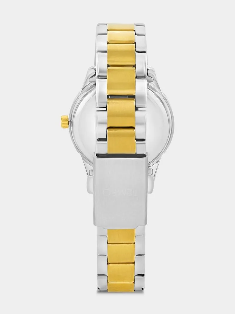 Tempo Gold Plated Black Dial Two-Tone Bracelet Watch