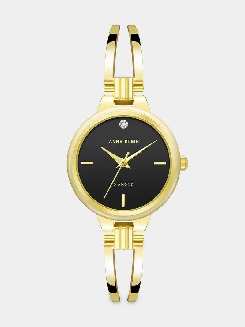 Anne Klein Gold Plated Black Dial Bracelet Watch