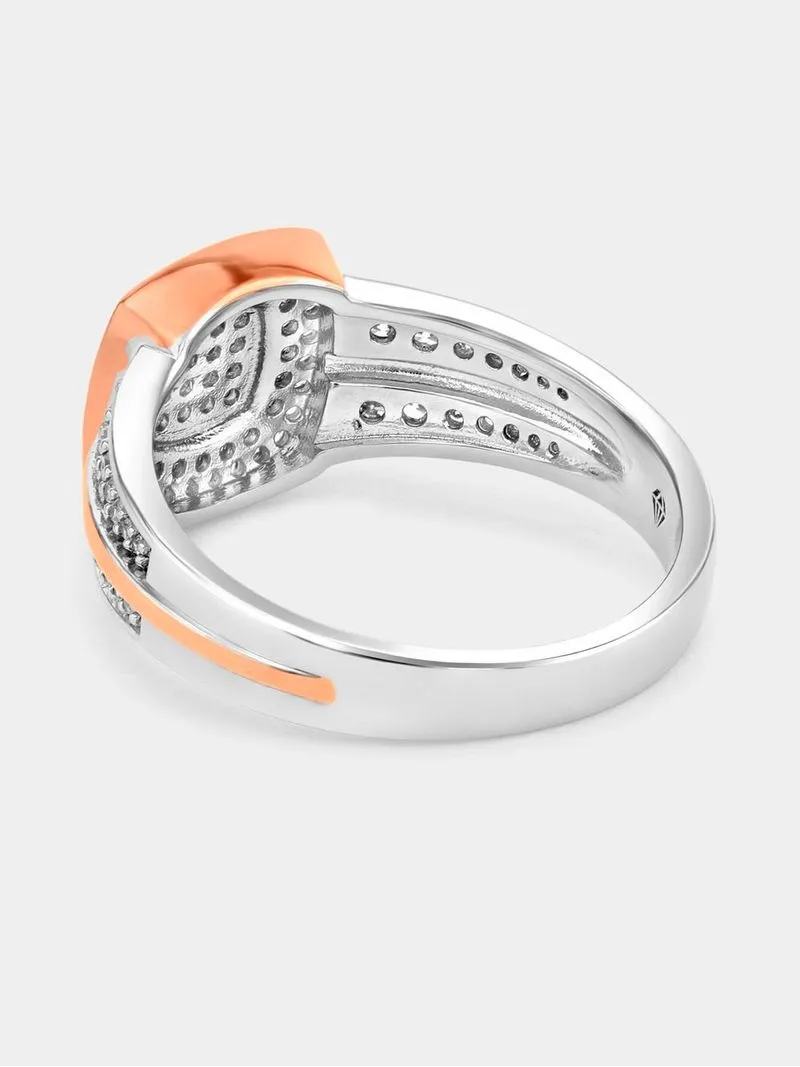 Cheté Rose Plated Sterling Silver Cubic Zirconia Women’s Cushion Halo Ring