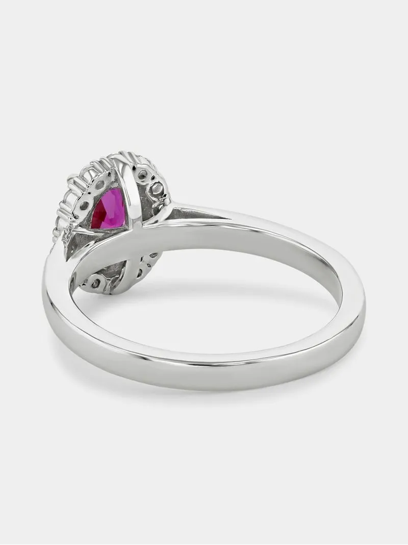 Sterling Silver Diamond & Created Ruby Oval Halo Ring