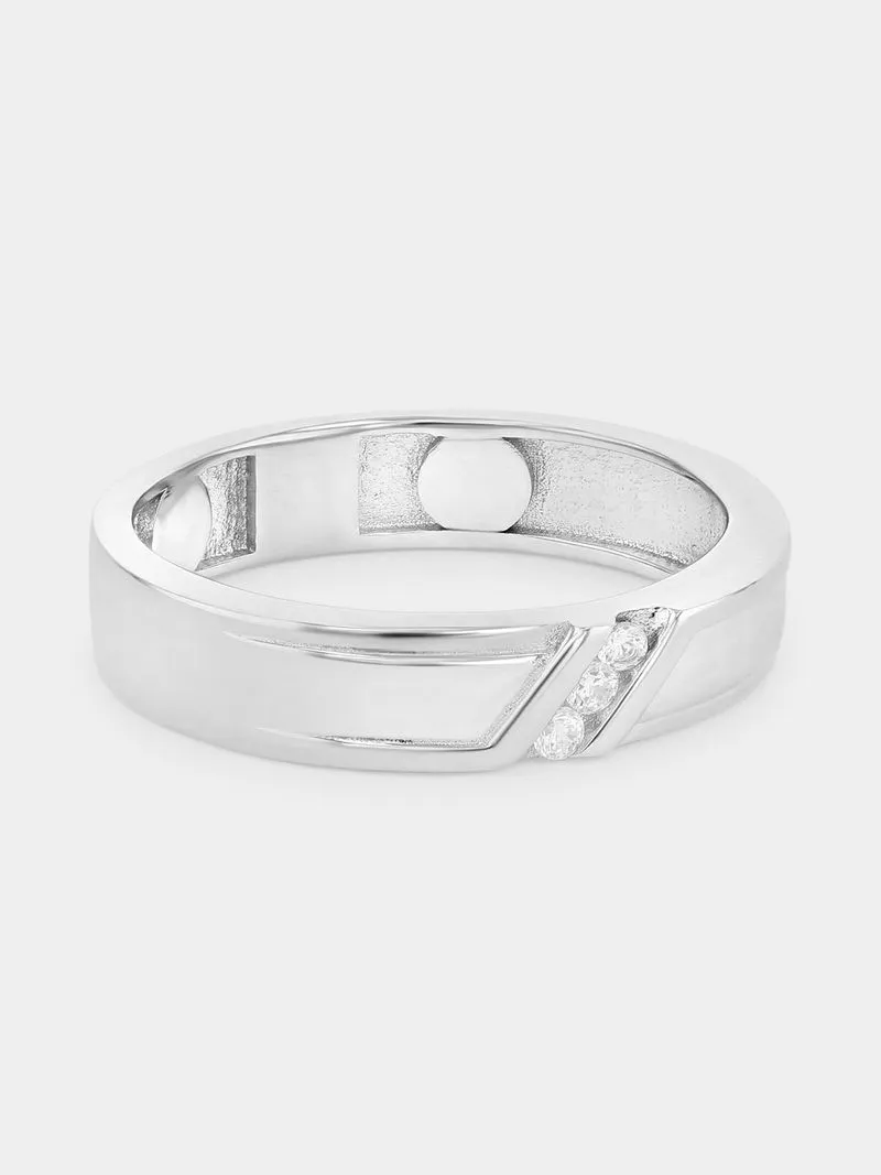 Sterling Silver Cubic Zirconia Triology Channel Ring