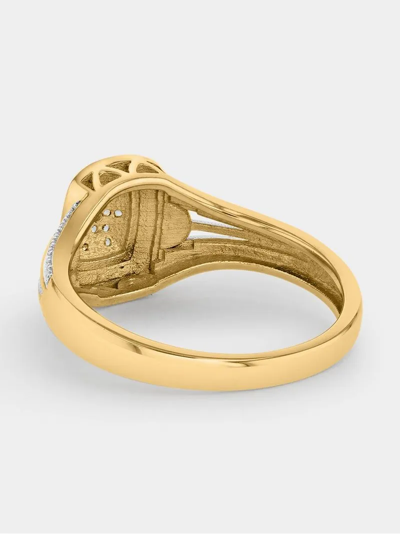 Yellow Gold Diamond & Created White Sapphire Rectangle Halo Ring