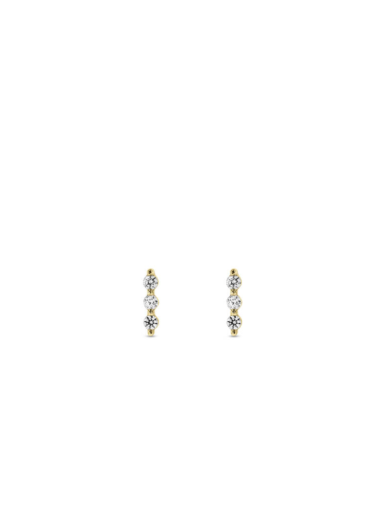 Gold-Toned Sterling Silver & Cubic Zirconia Trilogy Stud Earring