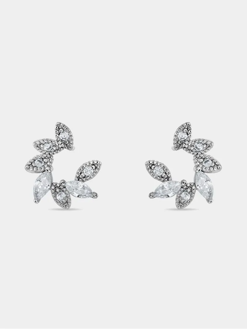 Sterling Silver & Cubic Zirconia Petal Stud Earrings