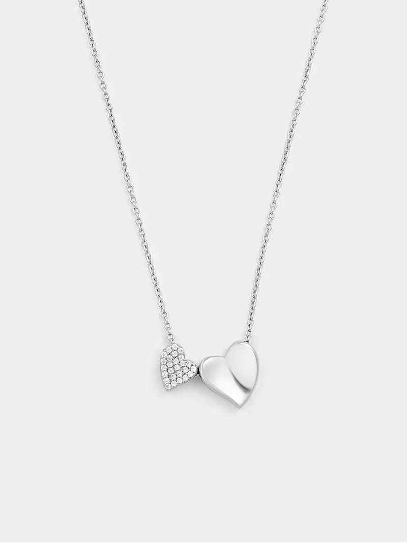 Sterling Silver Cubic Zirconia Double Heart Pendant