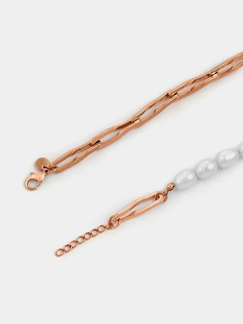 Rose Gold Plated Pearl Women’s Chain Necklace