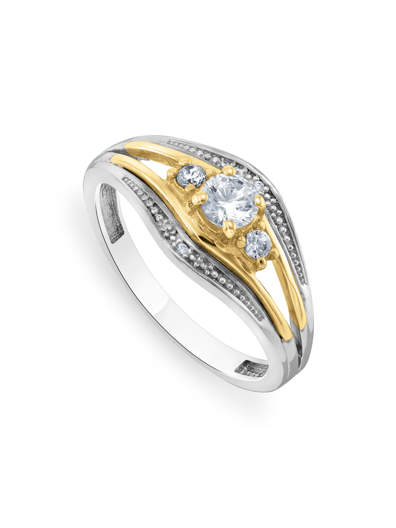 Yellow Gold & Sterling Silver Cubic Zirconia Trilogy Ring