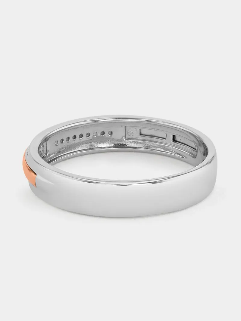 Rose Gold & Sterling Silver Diamond Men's Wedding Band