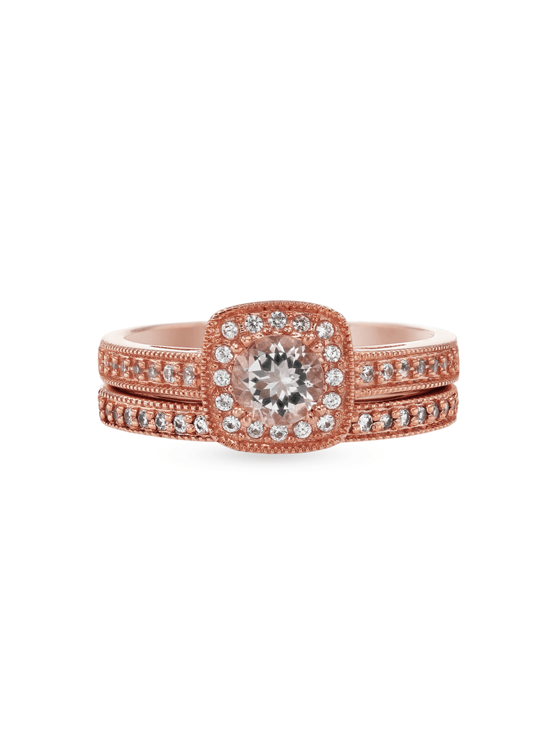 9ct Rose Gold Morganite & Diamond Wedding Set