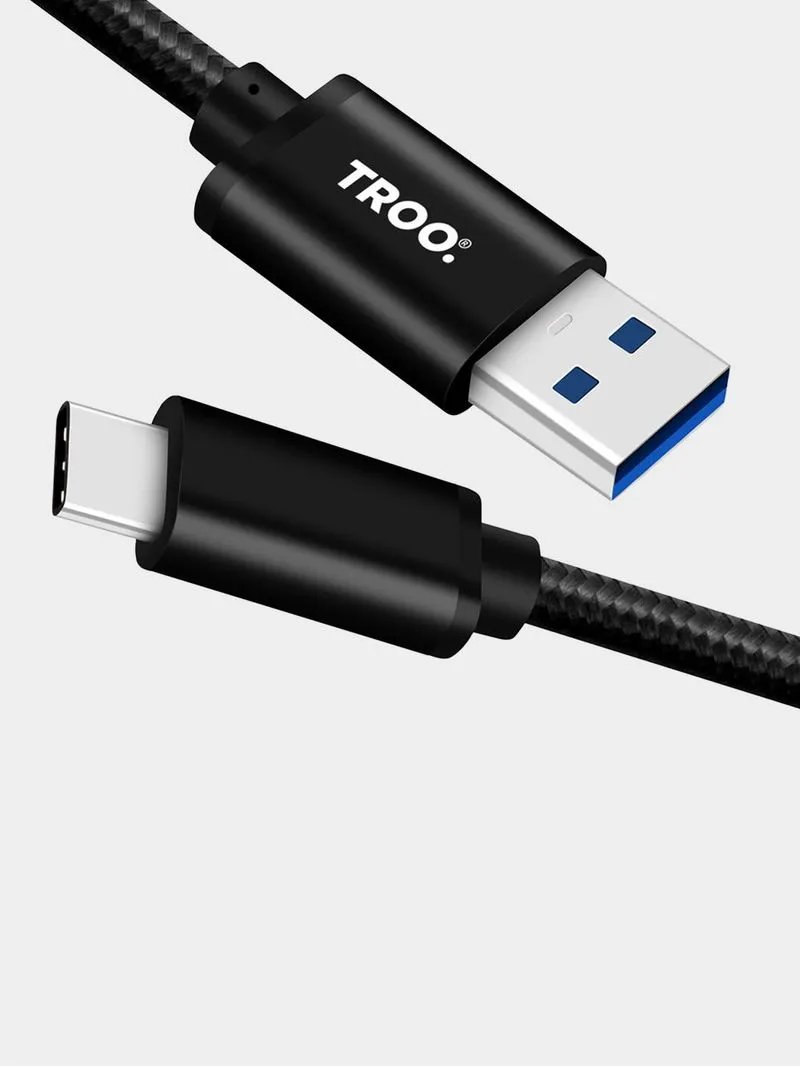 TROO Certified Fast Charge 30W USB To Type-C Braided Cable - Titanium - 2 m