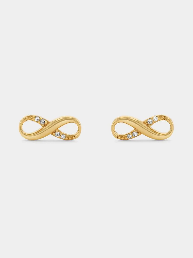 Gold Plated Sterling Silver Cubic Zirconia Infinity Stud Earrings