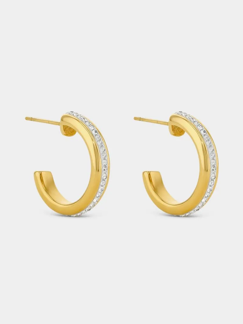 Tempo Jewellery Gold Plated Stainless Steel Cubic Zirconia Channel Half Hoop Earrings