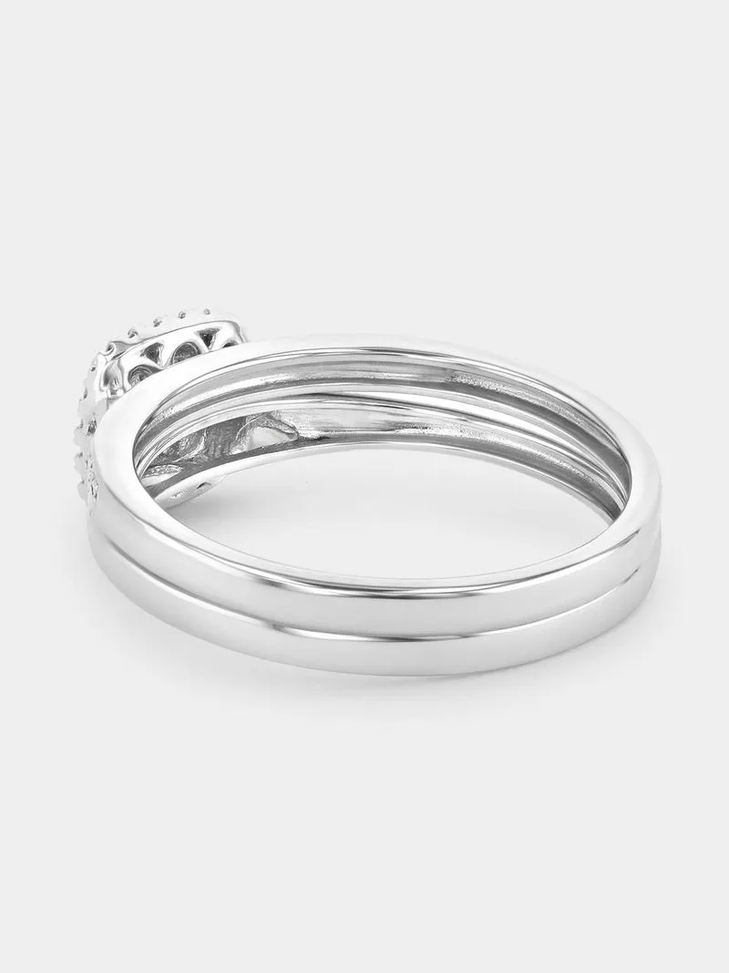 Sterling Silver Lab Grown Diamond Cushion Halo Twinset Ring