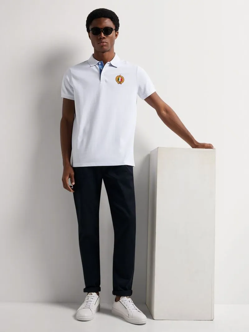 Fabiani Men's Blue/White Contrast Collar & Placket Polo Golfer