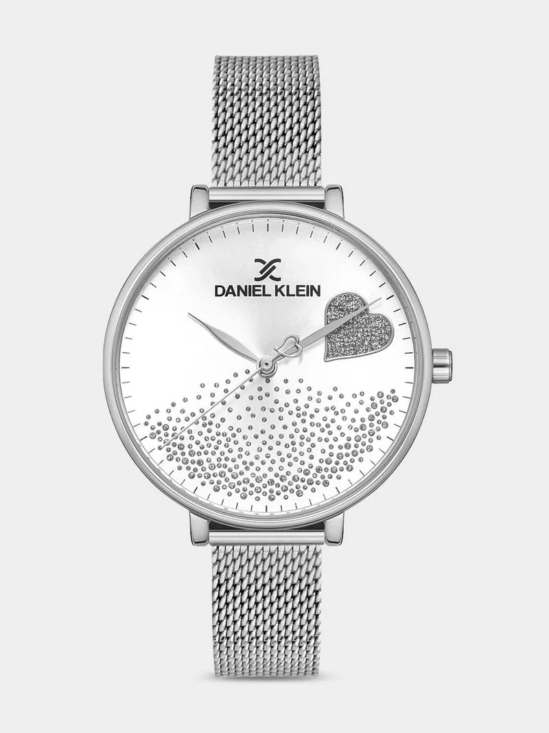 Daniel Klein Silver Plated White Dial Mesh Watch