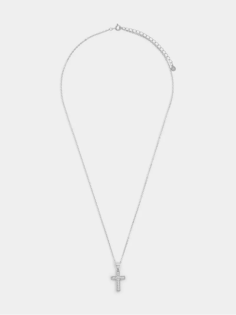 Sterling Silver Cubic Zirconia Pavé Cross Pendant
