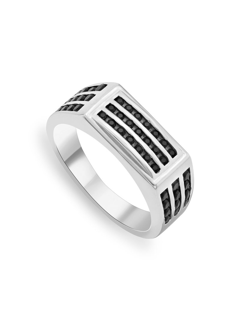 Sterling Silver Black Cubic Zirconia Pavé Rows Men’s Ring