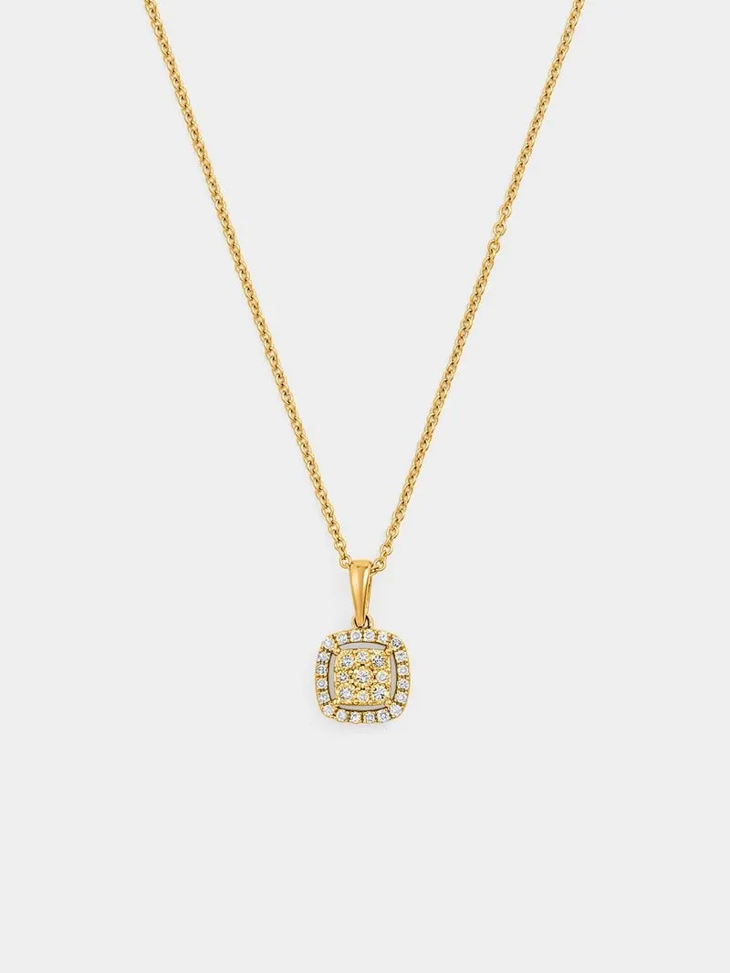 Yellow Gold 0.25ct Diamond Cushion Halo Pendant