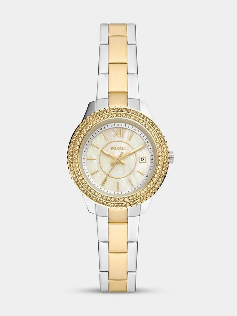 Fossil Women's Stella Silver & Gold Plated Stainless Steel Bracelet Watch
