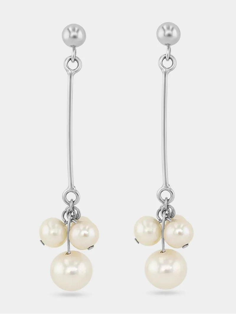 Sterling Silver Freshwater Pearl Cluster Drop Earrings