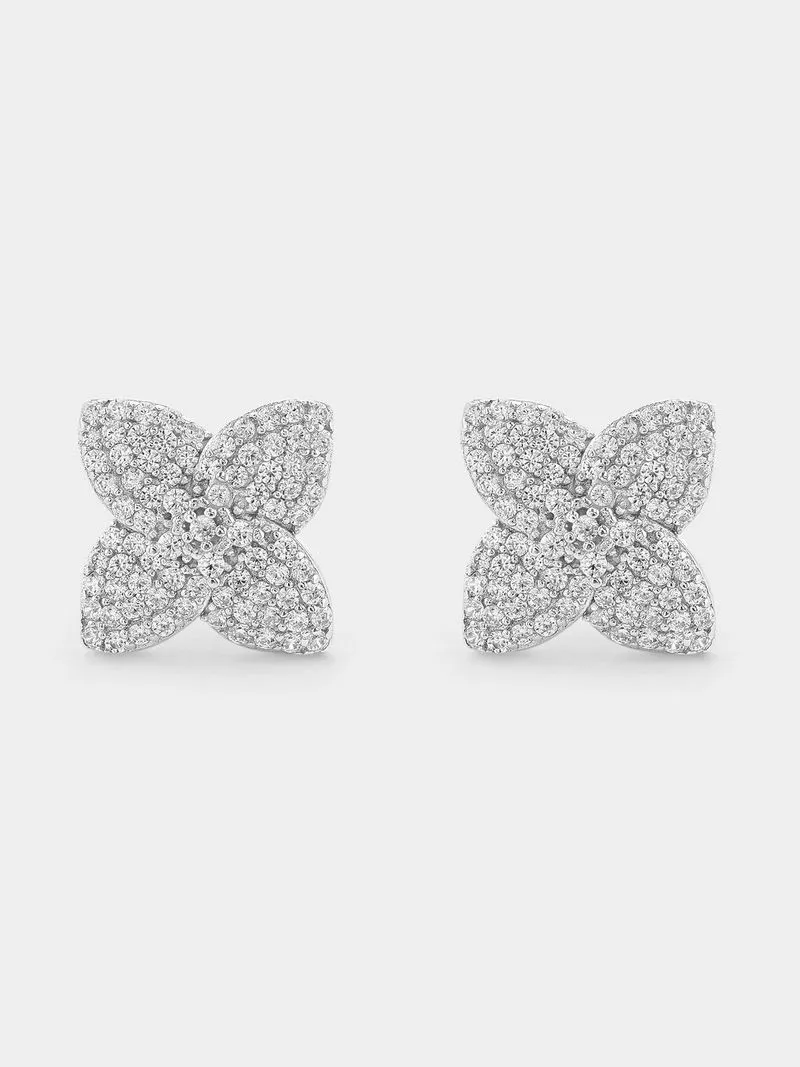 Sterling Silver Cubic Zirconia Flower Stud Earrings