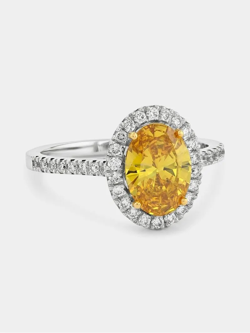 White Gold 2.06ct Yellow Lab Grown Diamond Women’s Oval Halo Ring