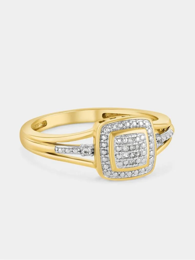 Yellow Gold Diamond & Created Sapphire Cushion Halo Ring