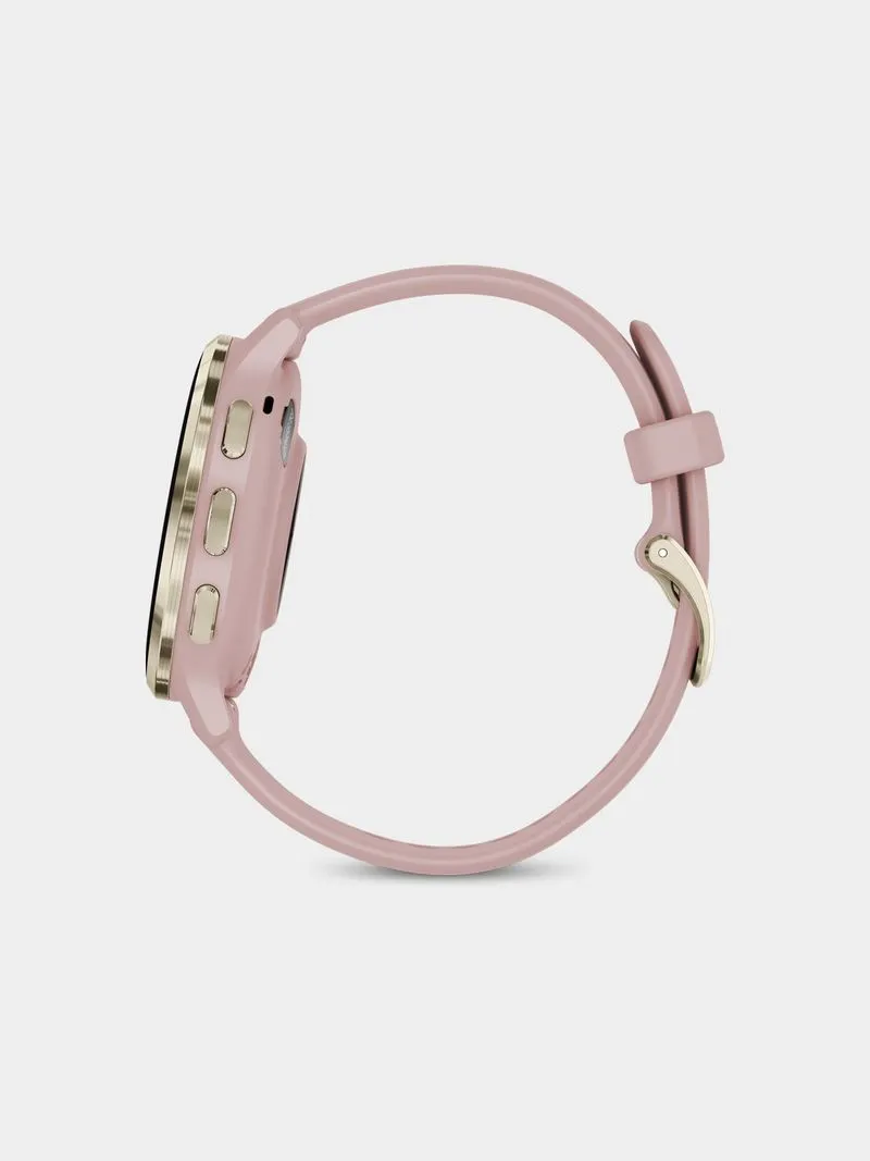 Garmin Venu 3S Soft gold stainless steel bezel with dust rose case & silicone band