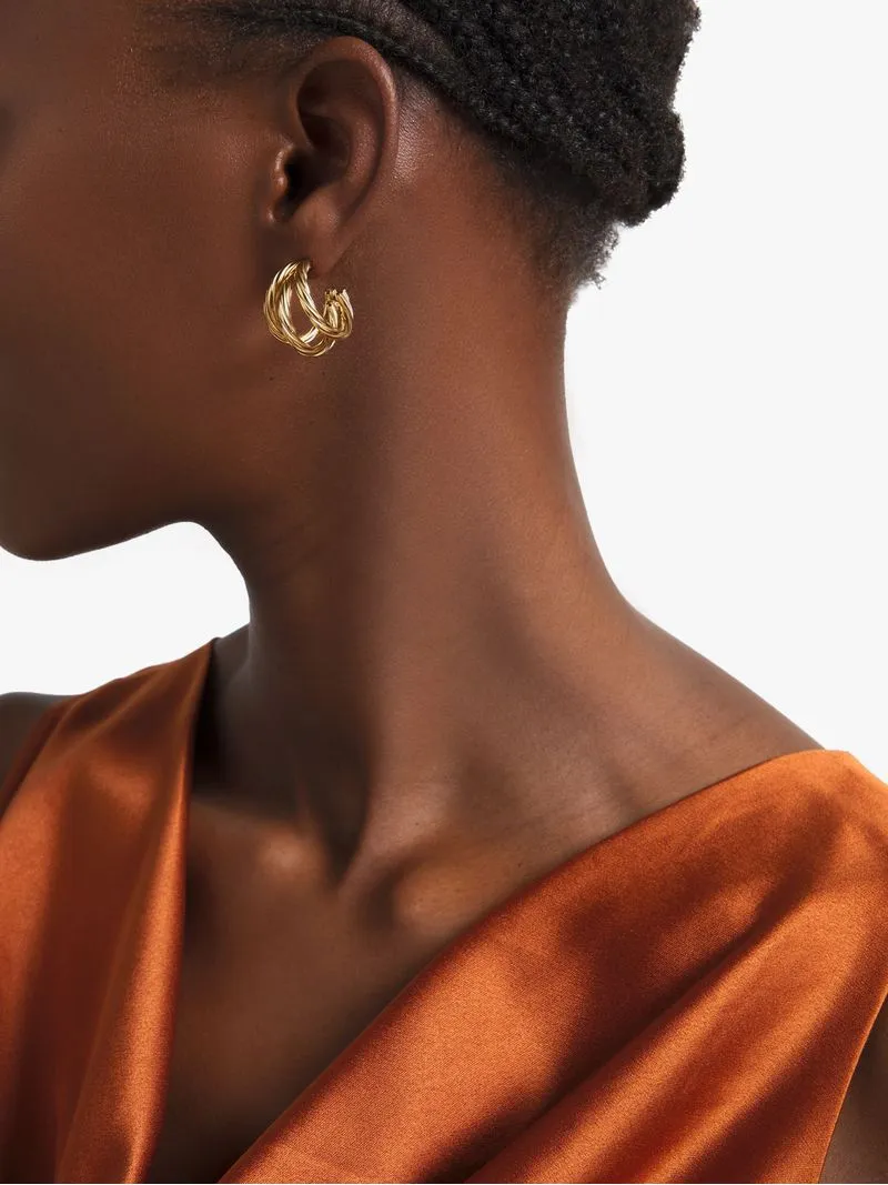 Stainless Steel 18ct Gold Plated Waterproof Twisted Tri- Hoops