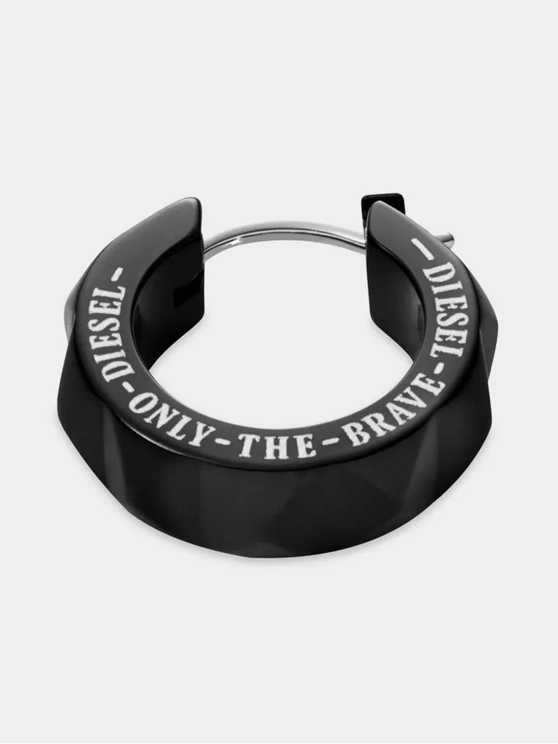 Diesel Black Plated Stainless Steel Huggie Earring