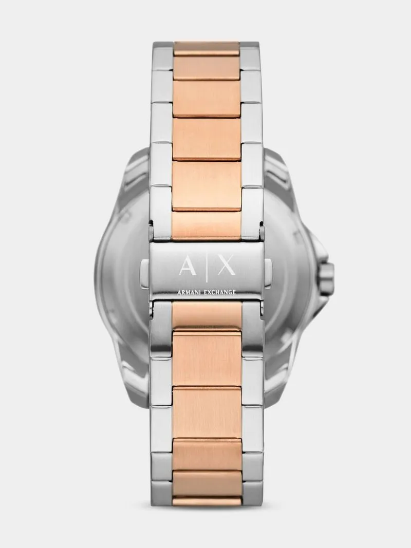 Armani Exchange Black Dial Silver & Rose Plated Stainless Steel Bracelet Watch